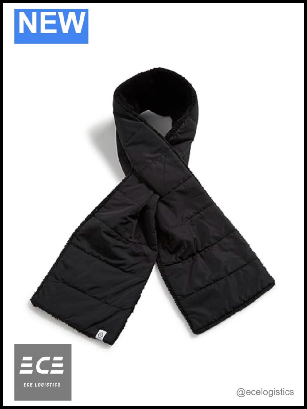 Quilted Sherpa Lined Cold Weather Scarf Slit Detail